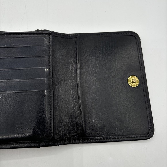 VTG Coach Black Leather Trifold Wallet Coin Purse Kiss Lock Snap Closure - Picture 8 of 15